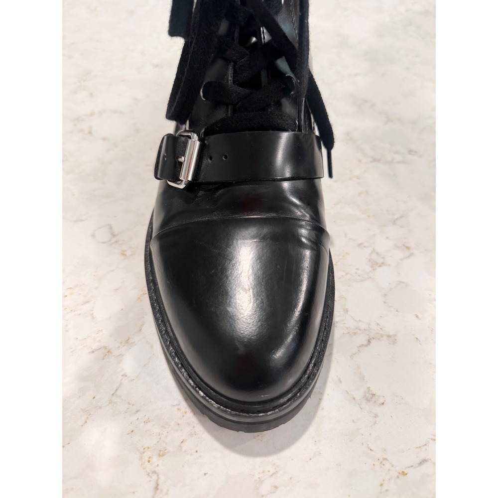 AllSaints Donita Black Leather Lace Up Buckle Combat Boots Lug Sole Size 40 - Picture 4 of 8